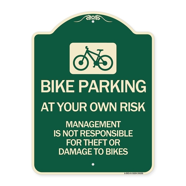 Signmission Bike Parking at Your Own Risk Management Is Not Responsible for Theft or Damage to Bi, G-1824-24308 A-DES-G-1824-24308 - main